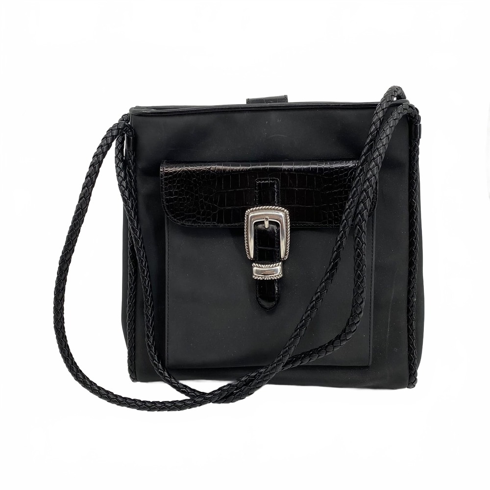 Brighton Black Nylon Leather Shoulder Bag | One Size